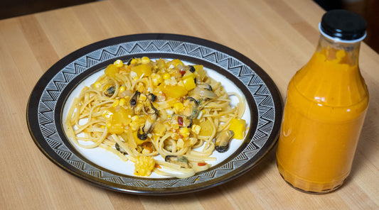 sungold sauce with pasta mussels and vegetables recipe